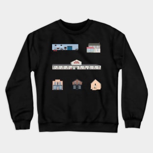 The Schitt's Creek Buildings, from the Rosebud Motel to Rose Apothecary Crewneck Sweatshirt